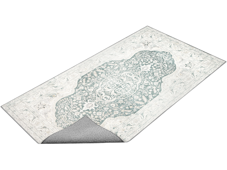 Пътека за коридор с бял и зелен флорален десен, с видима долна страна.
