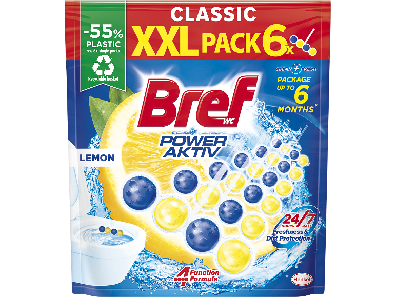 Bref WC блокче Power Aktiv Lemon XXL опаковка от 6 броя.