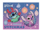 Коледен адвентен календар с два анимационни героя и текст 'Merry Stitchmas'.