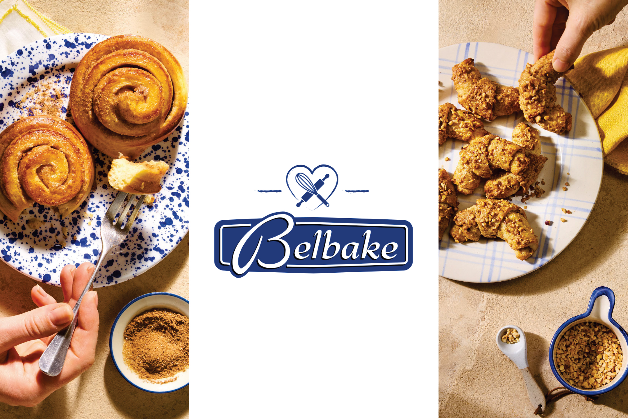 Канелени рулца и сладкиши с ядки, с лого за печене в центъра.