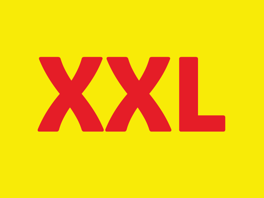 Логото на XXL е показано на жълт фон.