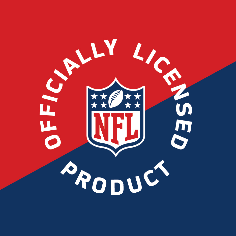 Официално лицензиран продукт на NFL с логото на NFL на червено и синьо.