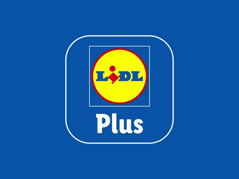 Логото на Lidl Plus на син фон.