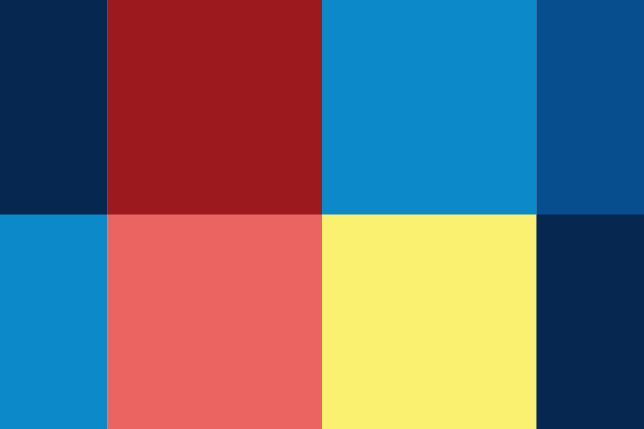 Цветна палитра от синьо, червено и жълто, разделена на квадрати.