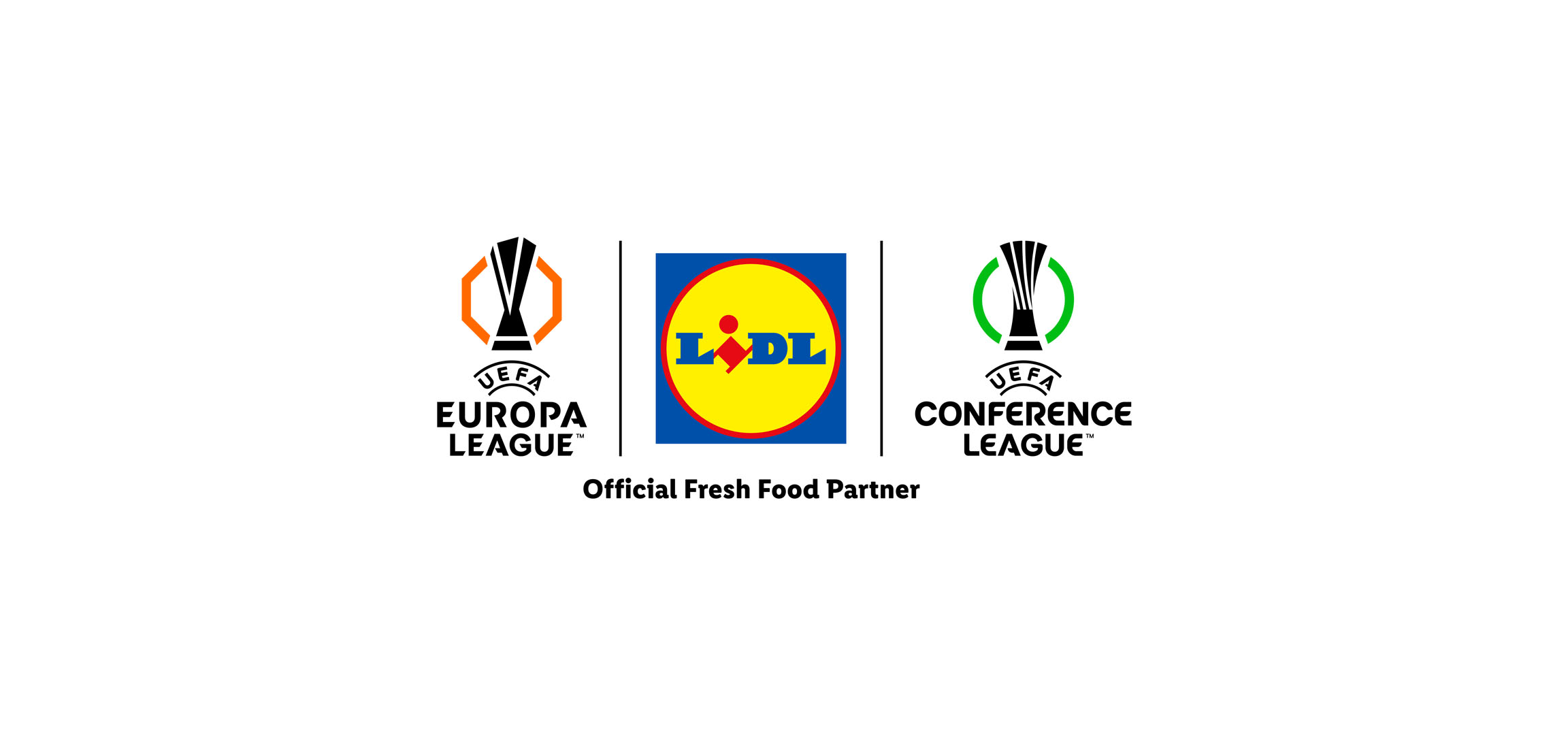 Лого на УЕФА Лига Европа и Лига на конференциите с надпис „Official Fresh Food Partner“.